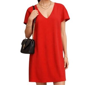 Charles Henry Vibrant Red Orange Mini V-Neck Dress • Size Large • LIKE NEW